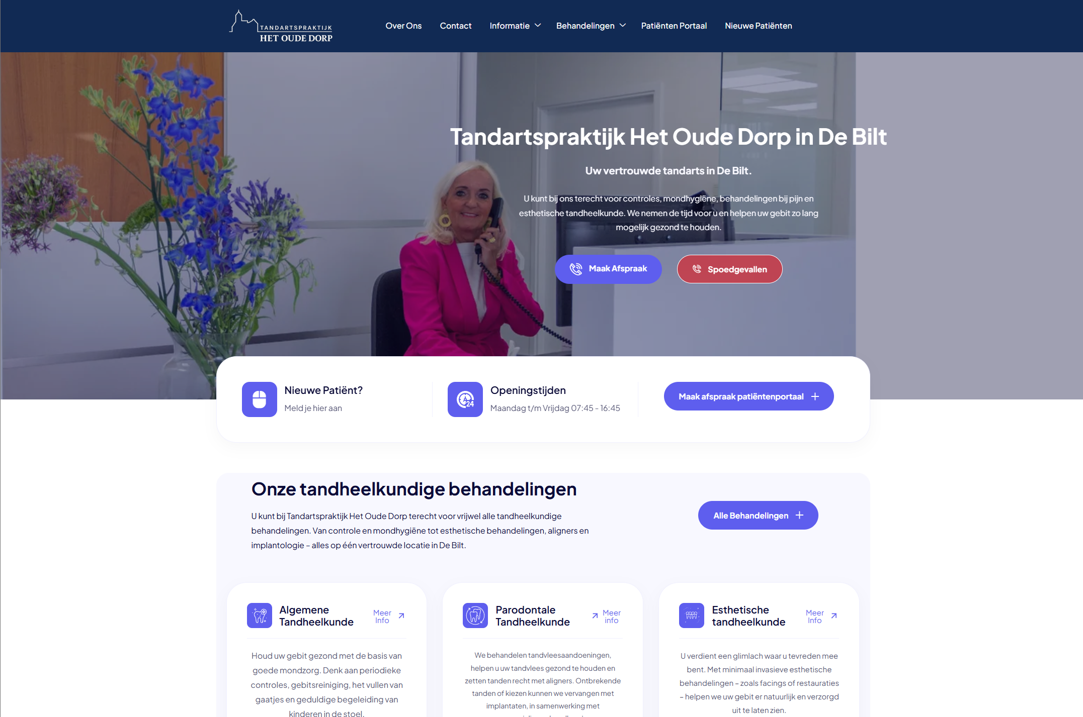 Screenshot van de website van Tandartspraktijk Het Oude Dorp