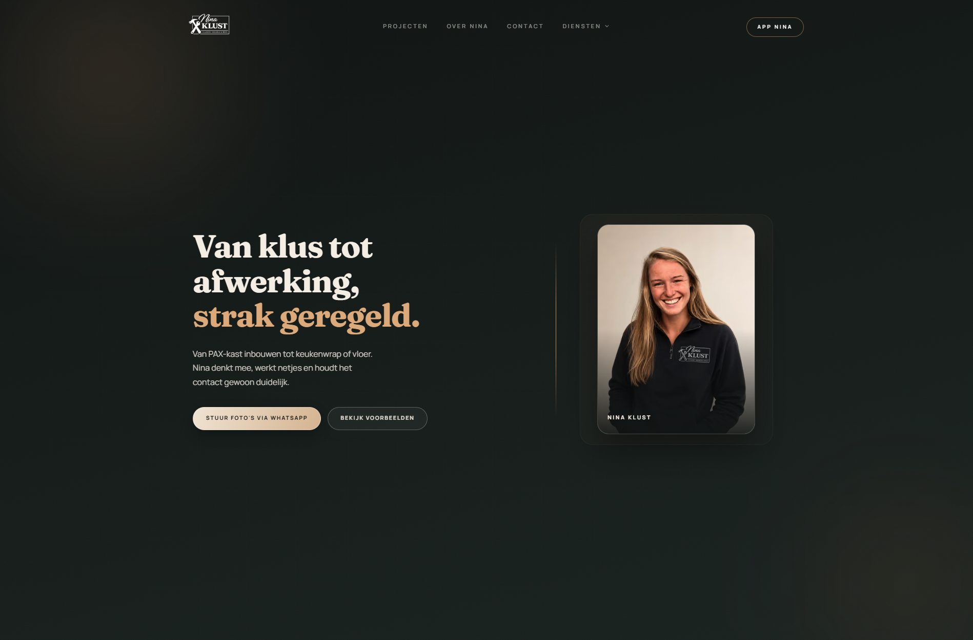 Screenshot van de website van klus- en interieurbedrijf Nina Klust