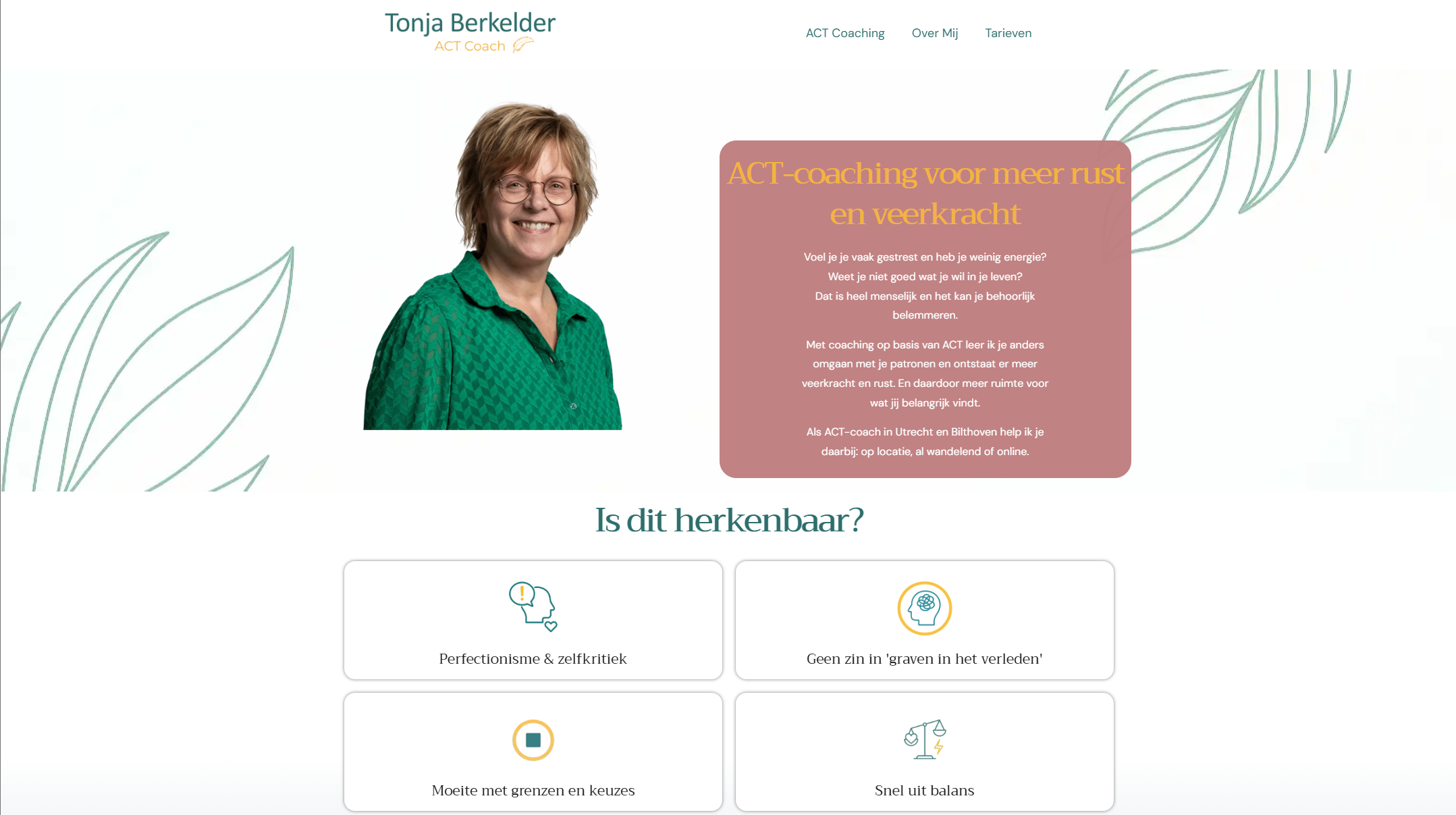Screenshot van de website van Tonja Berkelder ACT Coaching